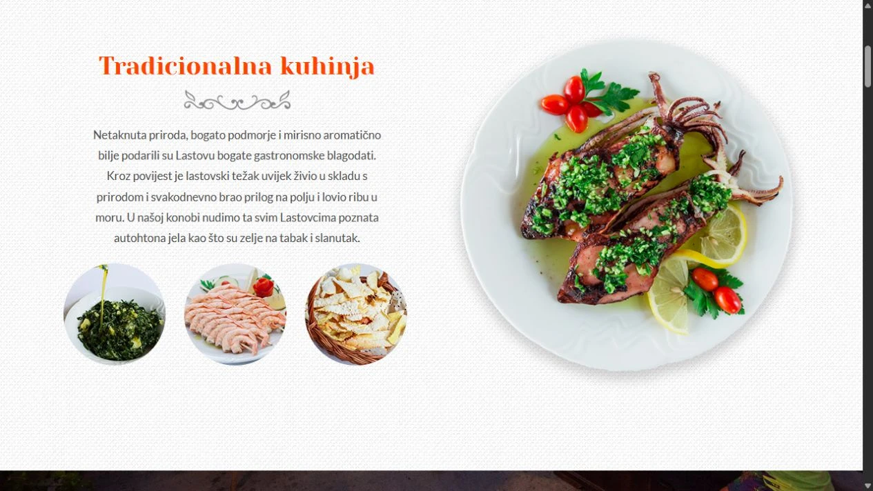 Priča o tradicionalnoj lastovskoj kuhinji uz fotografije jela na web-stranici Konobe Amfora.